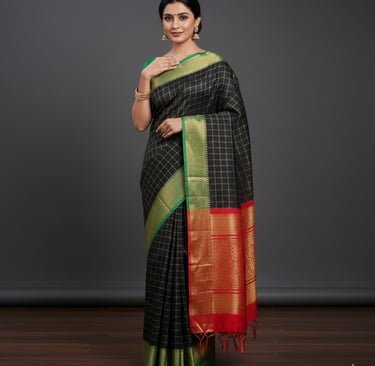 a woman in a black and green sari sari sari