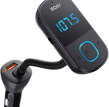  Anker Roav SmartCharge T1, Bluetooth FM Transmitter for Car, Audio Adapter and Receiver with Big LED Display, PowerIQ 2.0, H