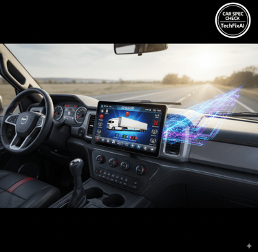 Alt-text: A GUTA GT40/GT80 Trailer/RV TPMS unit integrated into the dashboard of a truck or RV, disp