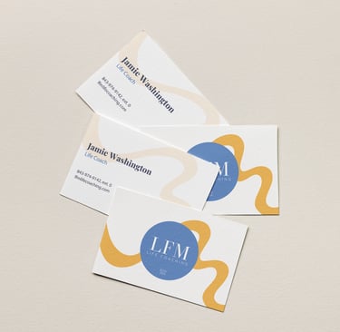 Mockup of LFM Life Coaching business cards