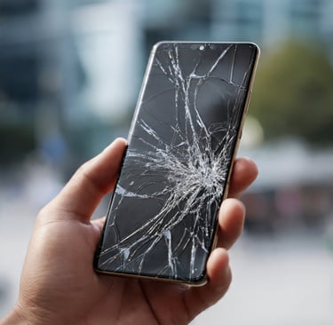 a person holding a broken phone in their hand