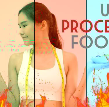 woman choosing between processed and healthy food