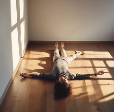 Person lying on the floor practicing nervous system relaxation and mind-body awareness.