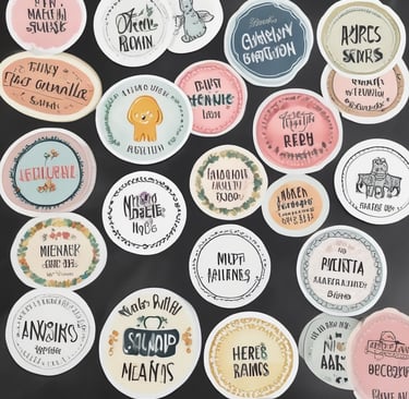 Assorted personalized stickers displayed on craft paper