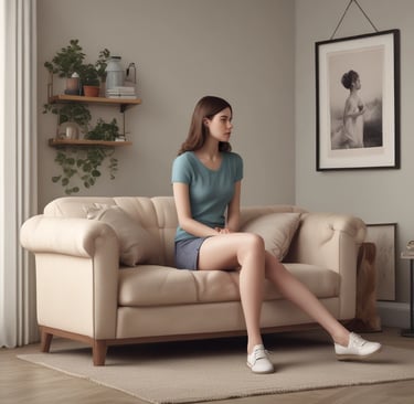 A happy customer standing next to a vibrant canvas painting.