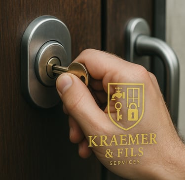 a person holding a key to a door handle