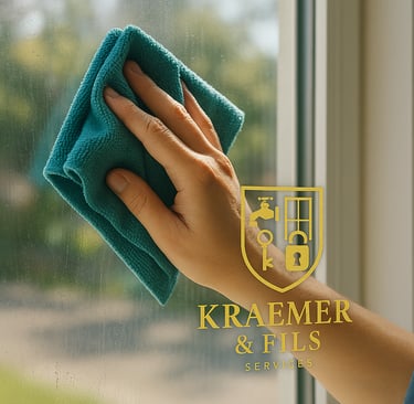 a person cleaning a window with a cloth
