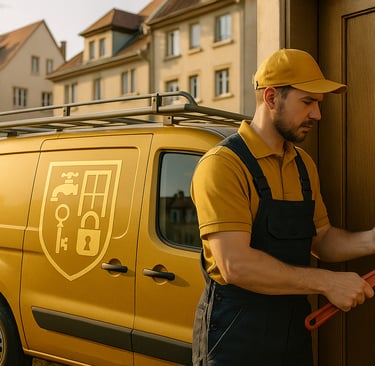 a man in overalls and a yellow hat, holding a wrenet