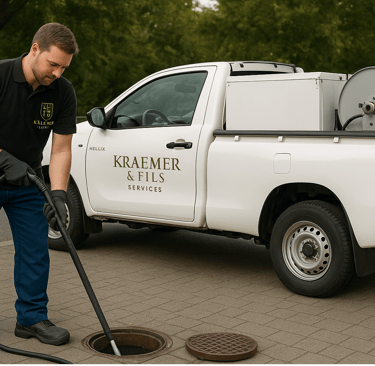 a man in a black shirt is cleaning a truck