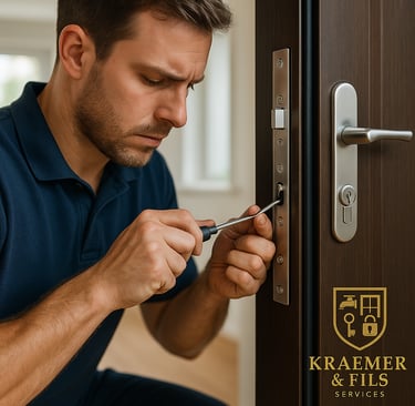 a man in a blue shirt is holding a cell phone