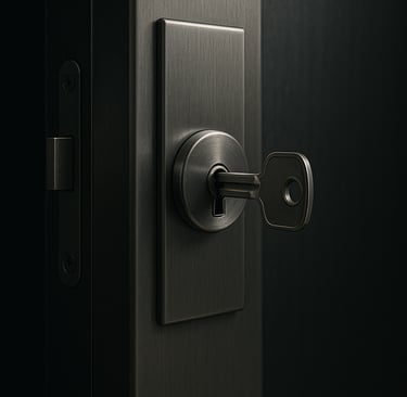 a keyholed door handle with a keyhole on the door