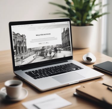 a laptop computer sitting on top of a wooden desk