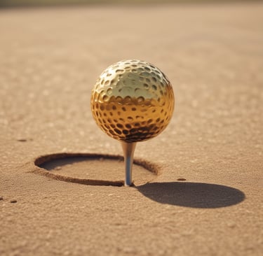 A golfer taking a precise swing on a sunny driving range.