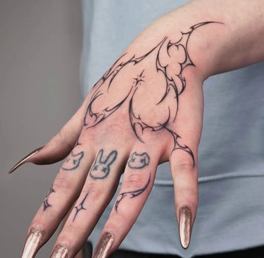 Futuristic cybersigilism tattoo with digital rune-like designs at Aura Tattoo Studios