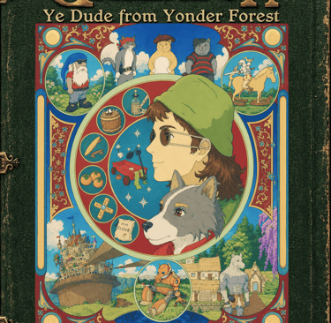 Galendor Book One front cover, Ghibli-like artwork in Art Nouveau style made to look like an antique book.