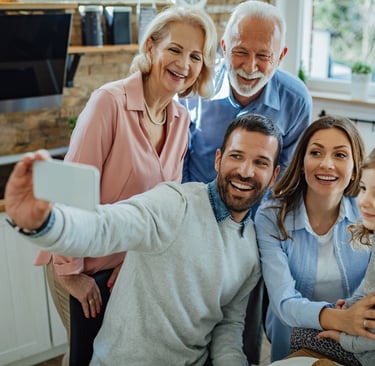 Smiling family receiving home health care support at home