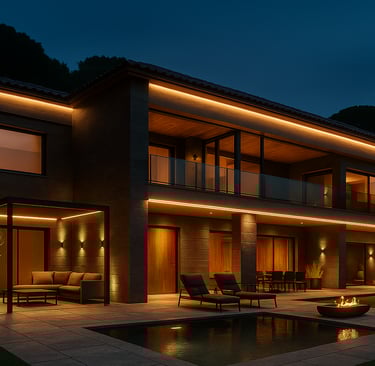 Diseño nocturno de vivienda rehabilitada con iluminación exterior en Sant Andreu de Llavaneres