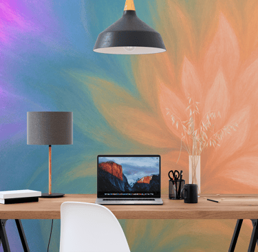 Colorful lotus wall art in home office – digital download."