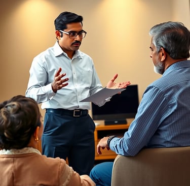 an insurance agent explaining to the customers about the insurance policy