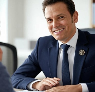 a professional insurance agent explaining a insurance product features