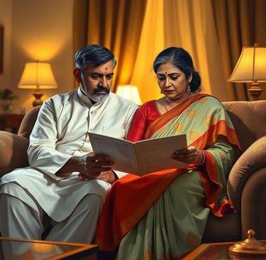 mid aged couples reading the policy document of thier life insurance