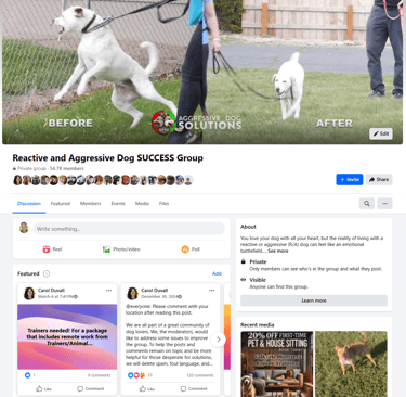 Aggressive and Reactive Dog Success Group on Facebook