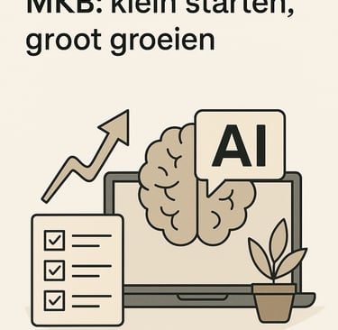 "Minimalistische illustratie van AI experimenteren in het MKB.