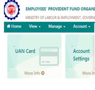 Screenshot of EPFO online portal showing account management features.