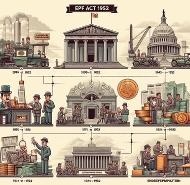Historical timeline of the EPF Act 1952 showing evolution and major amendments.