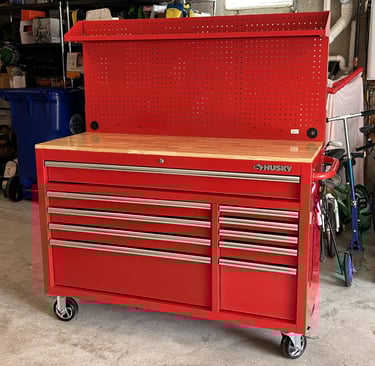 10-drawer Husky mobile workbench with wood top fully assembled