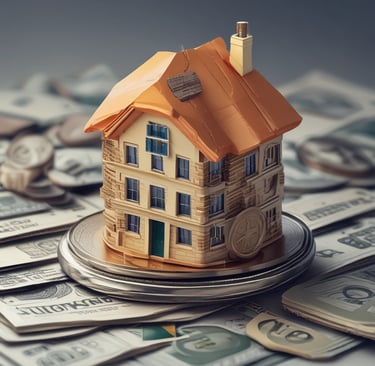 A stack of shiny, gold-like cryptocurrency coins featuring the logos of Ethereum and Bitcoin. The coins have a metallic sheen, with the Ethereum coin displaying a triangular symbol and Bitcoin displaying a 'B' with two vertical lines running through it.