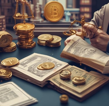 A person holds a collection of shiny, gold and copper-colored cryptocurrency tokens in their hands. They are wearing a black tank top with a logo that reads 'RP Real Poker' in bold letters. The person is also in fishnet stockings and shorts, sitting beside a textured bag.