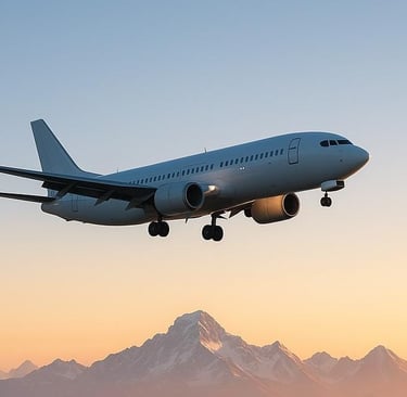 Plane flying over mountain 