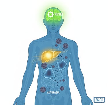 Fígado em cetose, Autofagia eliminando células velhas e Cérebro com reset