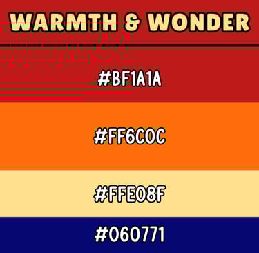 red, orange, yellow, blue color palette