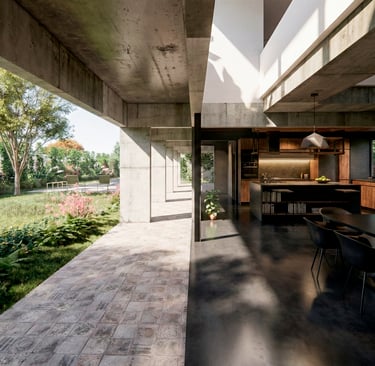 Galería conexión interior-exterior en casa minimalista y moderna en anisacate, córdoba. Arquitectura con sentido.