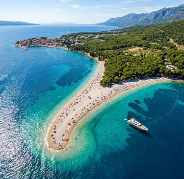 Aerial view of Zlatni Rat beach on Brac, 4 islands tour Croatia