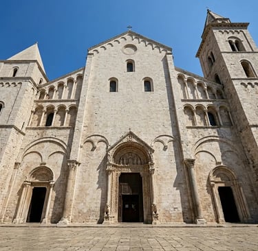 Facade of the Basilica of San Nicola showcasing Apulian Romanesque architecture in Bari