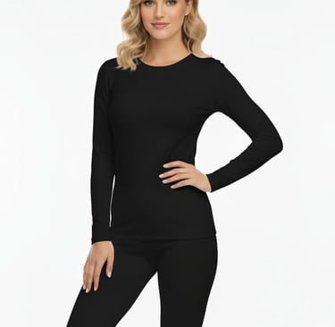 Stylish black thermal base layer set for women's figure skating and winter sports.