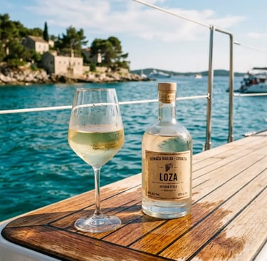 All-inclusive wine and Croatian rakija on a private boat tour deck near Dubrovnik