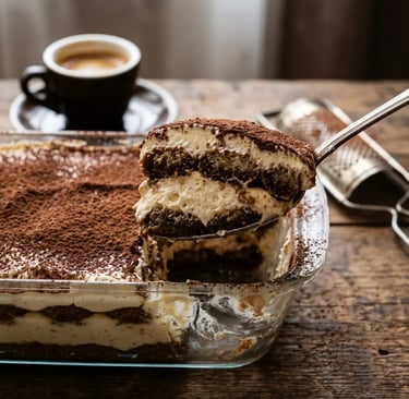 Classic homemade tiramisu with mascarpone layers and espresso served in Lecce cooking class