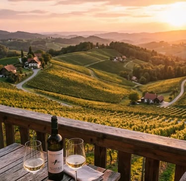 South Styrian Wine Road vineyards in Austria at sunset