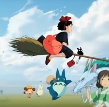 Studio Ghibli Kiki's Delivery Service scene with Kiki flying.
