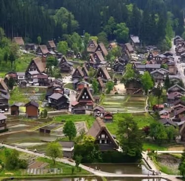Panoramic view of historic Shirakawa-go village from the viewpoint