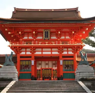 Main entrance to Fushimi Inari Shrine, easier to reach with a private driver.