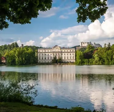 The famous Sound of Music glass gazebo located at Hellbrunn Palace gardens.