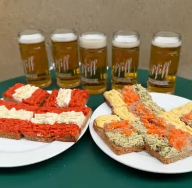 Traditional open-faced sandwiches and Austrian beer.