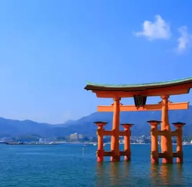 Iconic floating torii gate of Itsukushima Shrine on Miyajima Island, Japan