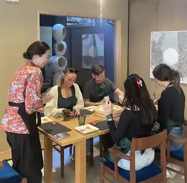 Completed nigiri and maki platter made by workshop participant at Atelier SUSHI Kyoto