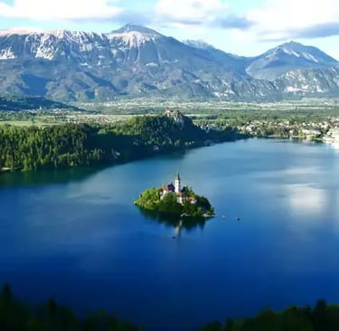 Famous island church in the middle of Lake Bled, Slovenia.